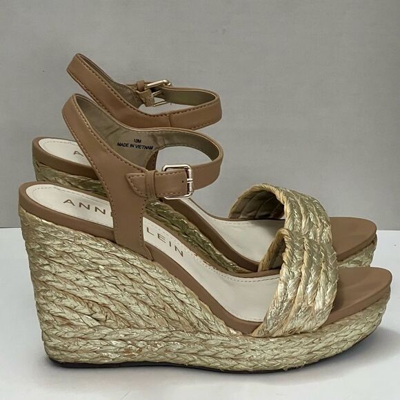 Anne Klein Lina Espadrille Wedge Shoes Women’s‎ 10 Gold Woven Metallic Designer - Picture 5 of 16